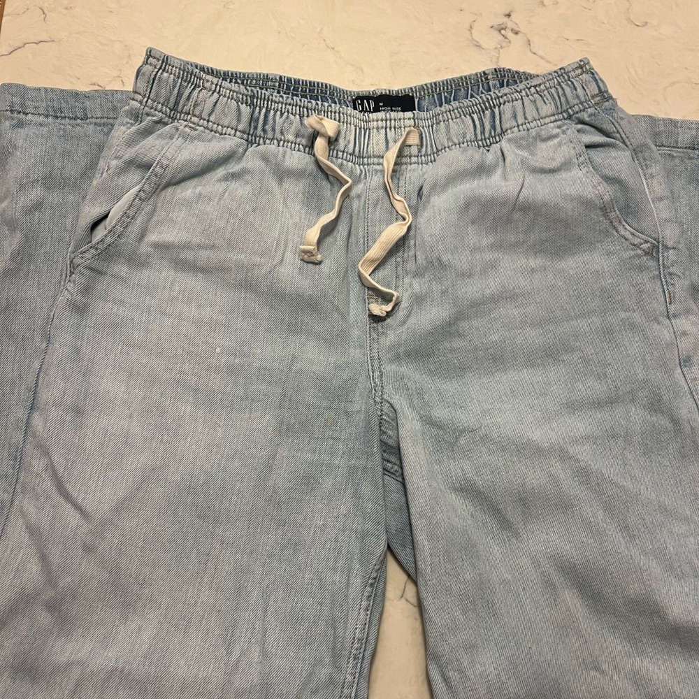 GAP Denim High Rise Wide Leg Light Wash Drawstring Waist Pants Medium